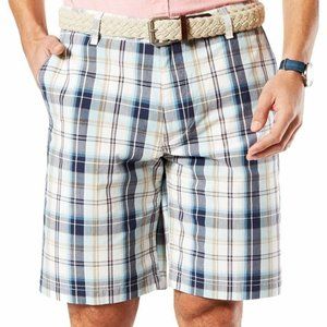 Dockers Men's Classic Fit Plaid Flat Front Perfect Short D3 Blue Multi, 30W